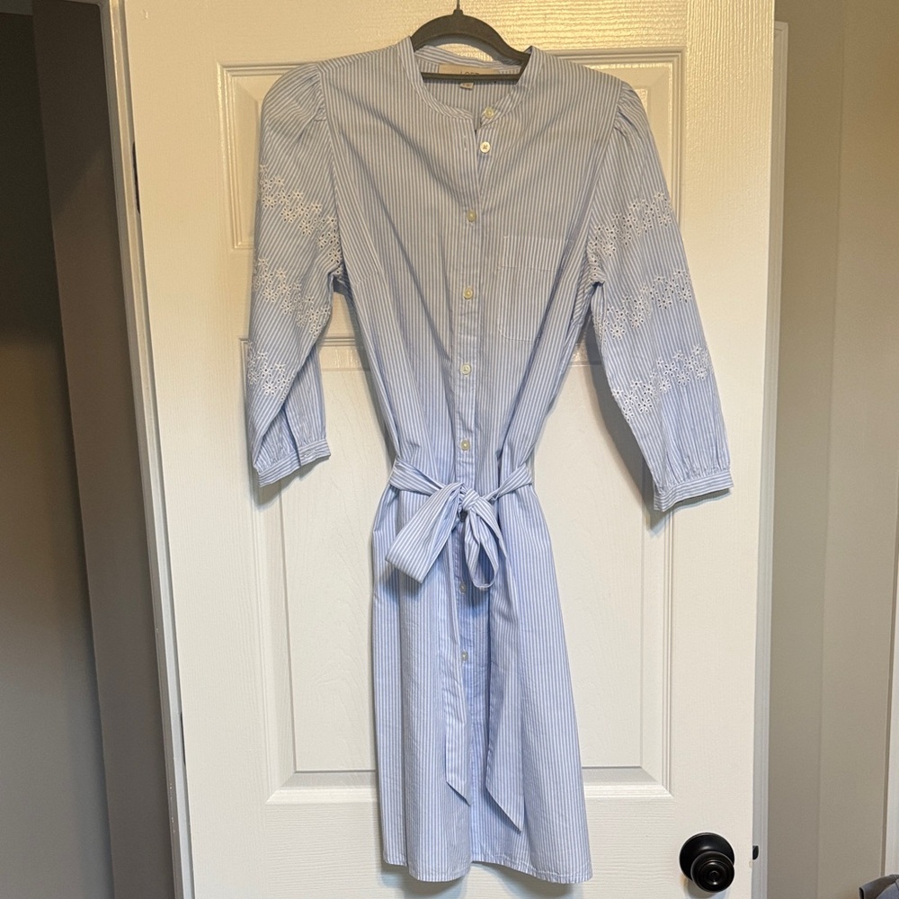 LOFT Light Blue Striped Long Sleeve Dress